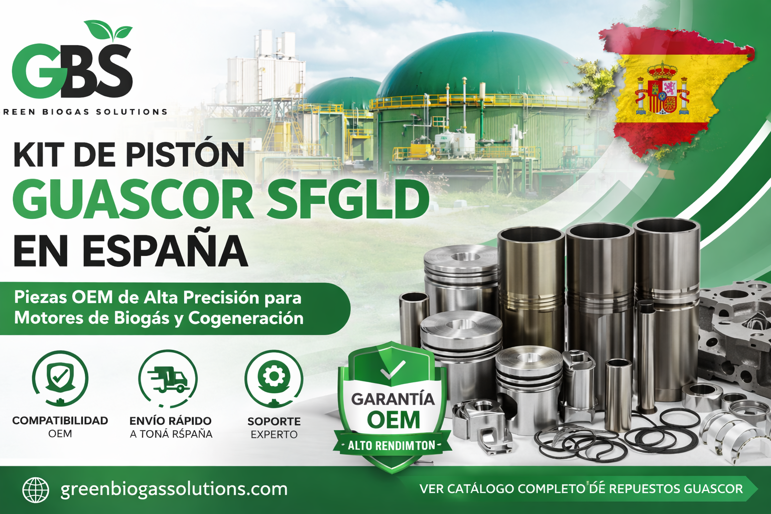 Kit de pistón Guascor SFGLD España | Piezas OEM para Motores de Biogás